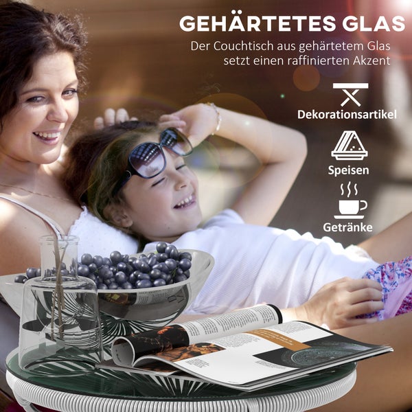 Couchtisch mit gehärteter Glasplatte, geeignet für Dekorationsartikel, Speisen und Getränke