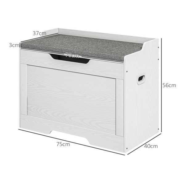 HOMCOM Truhen Sitzbank mit Stauraum, Aufbewahrungstruhe mit Deckel und Sitzkissen, Truhenbank, Sitztruhe für Flur, Schlafzimmer, Wohnzimmer, 75cm x 40cm x 56 cm, Weiß