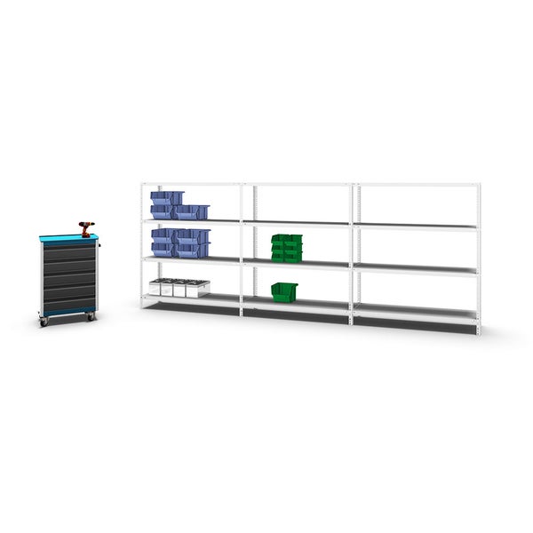 PROREGAL Fachbodenregal Schraubsystem Medium-Duty Grundregal HxBxT 150 x 130 x 40 cm 4 Ebenen Fachlast 200 kg Beidseitig Nutzbar Lichtgrau