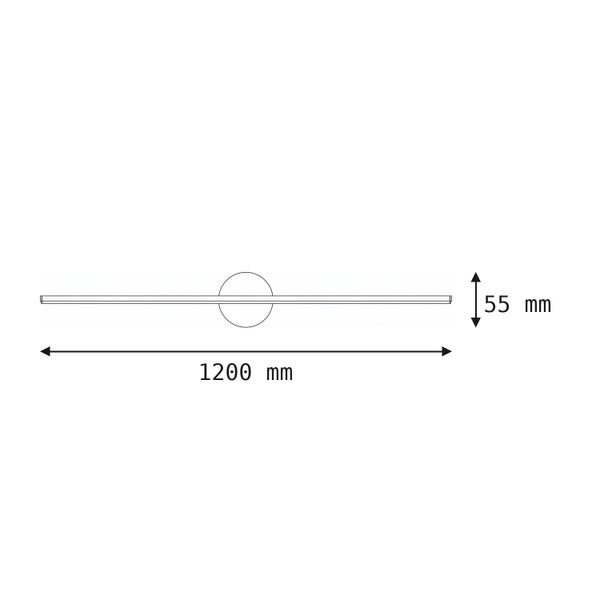Technische Zeichnung mit Maßangaben einer flachen Leuchte mit 1200 Millimeter Länge und 55 Millimeter Höhe.