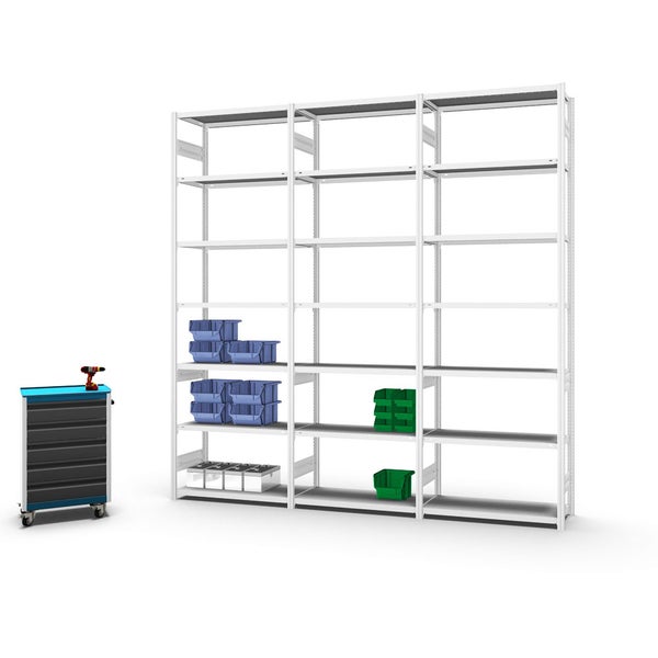 PROREGAL Fachbodenregal Stecksystem T-Profil Medium-Duty Grundregal HxBxT 300 x 100 x 40 cm 7 Ebenen Fachlast 225 kg Beidseitig Nutzbar Lichtgrau