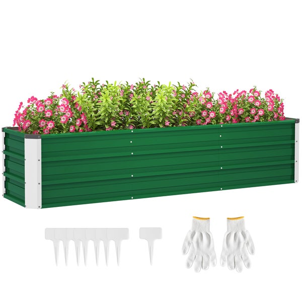 Outsunny Hochbeet aus Stahl Gartenbeet Pflanzkasten Blumenkasten Blumenkübel mit Handschuhe Grün 183 x 47 x 40 cm