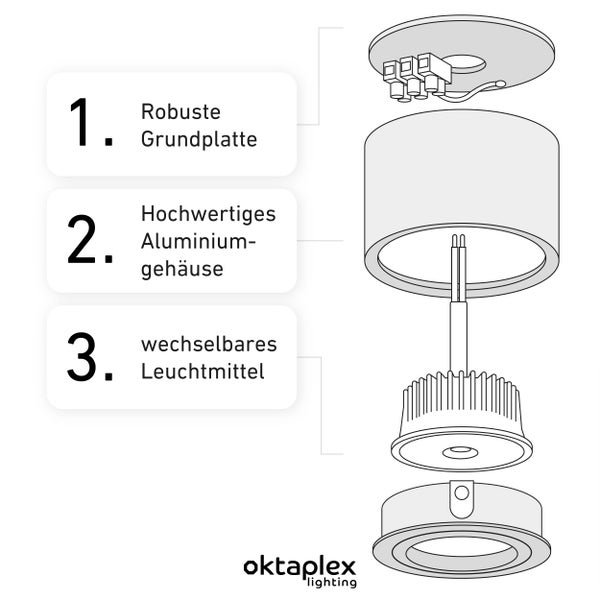 Aufbauspot Lile Aluminium gebürstet 6 Stück inklusive LED Modul 4,8W 4000K Neutralweiß Aufputz Aufbauleuchte und Schwenkbar