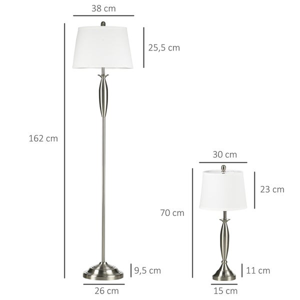 HOMCOM 3-teiliges Stehlampen-Set, 38L x 38B x 162H cm, Stahl, Silber
