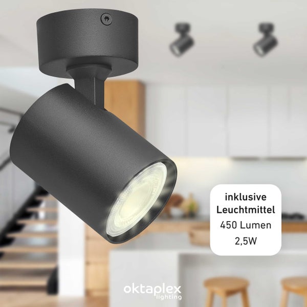 Bora LED Deckenstrahler GU10 2700K 450lm 2,5W schwenkbar 1-flammig schwarz Leuchte Innenbeleuchtung Spotstrahler Wohnraum