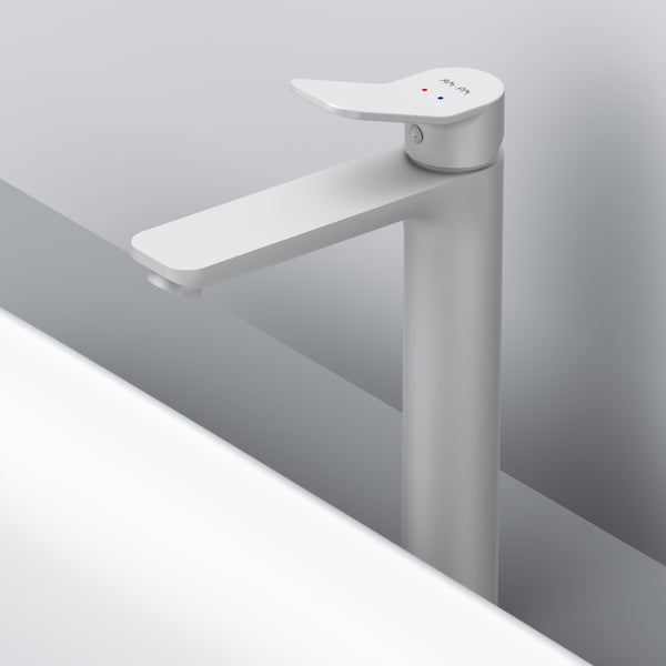 AM.PM Waschtischarmatur für Aufsatzwaschbecken mit Klick-Ablaufgarnitur FXA92233 X-Joy Weiß matt
