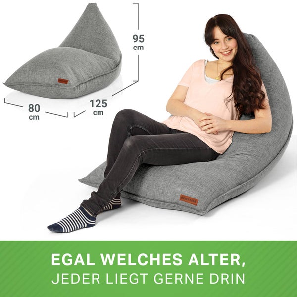 Green Bean Sitzsack Triangle 150x100x100cm mit 220 Liter EPS-Perlen Füllung - Kuschelig Weich Waschbar - Drinnen Stoff Bodenkissen Liegekissen Sitzkissen - Grau