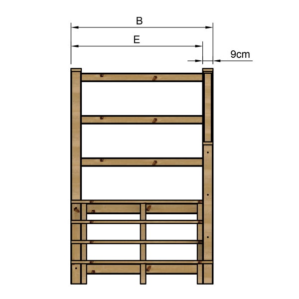 Illustration eines Holzregals mit Größenangaben