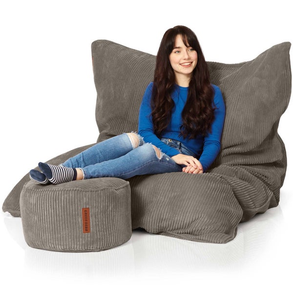 Green Bean Sitzsack + Pouf im Set - XXL Riesensitzsack mit passenden Fußhocker | EPS Füllung Bean Bag Bodenkissen Liegekissen Sitzkissen Indoor Drinnen Waschbar Anthrazit
