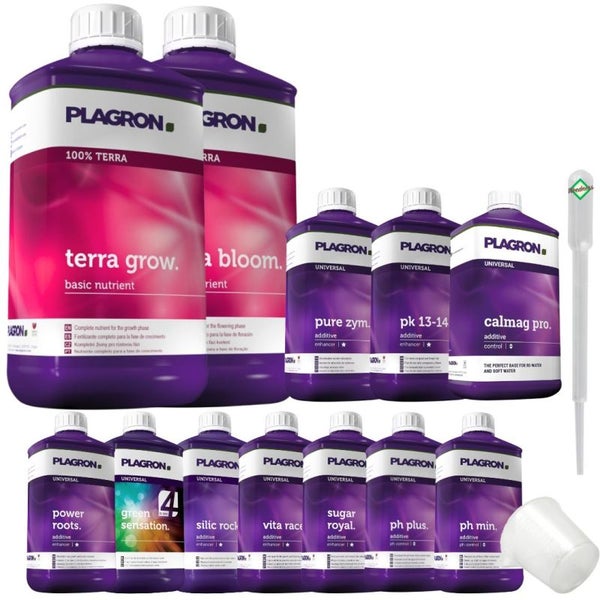 Plagron Terra XXXL 12-Teiliges Dünger Set – Komplettnährstoffversorgung für optimales Pflanzenwachstum & Blüte | Für Anfänger geeignet, inklusive Terra Grow, Bloom, Power Roots, Vita Race & Green Sensation