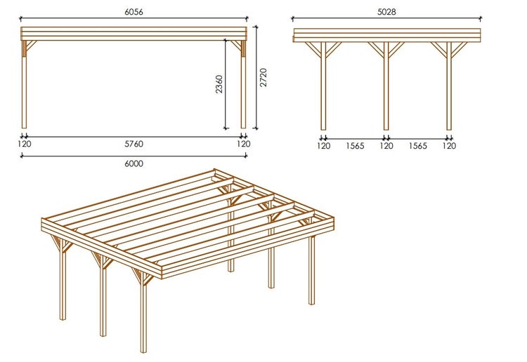 Carport Garagendach 6,06x5,03 m - 30,48 m2