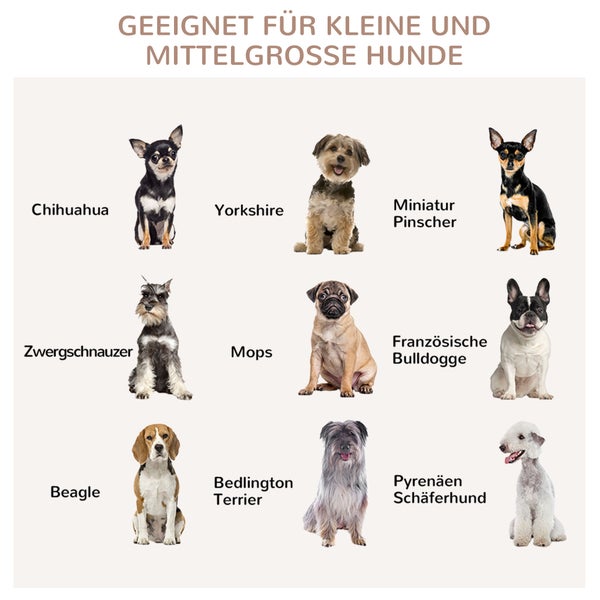 Pawhut Hundekäfig, Tierkäfig aus Holz, Haustierkäfig für mittelgroße Hunde, Hundehütte mit Kissen, Hundebox, Indoor, Naturholz+Cremeweiß, 82,5 x 57 x 72 cm