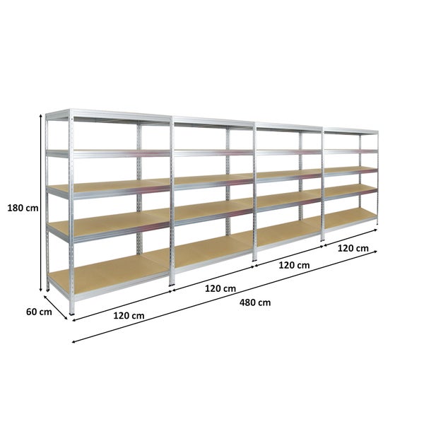 PROREGAL Mega Deal 4x Schwerlastregal Rivet HxBxT 180 x 120 x 60 cm Fachlast 250 kg Verzinkt