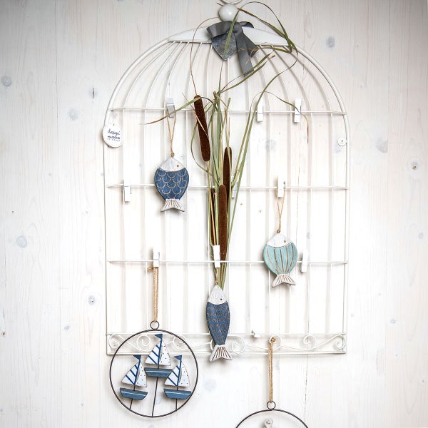 Dekorative Vogelkäfig-Wanddekoration mit maritimen Ornamenten und Rohrkolben