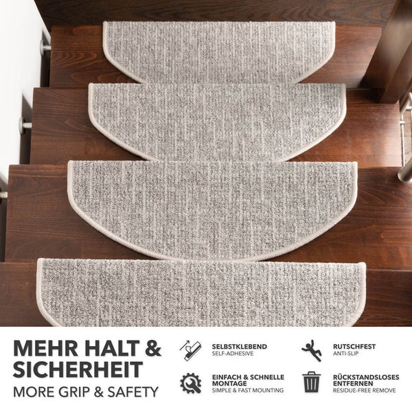 FLOORDIREKT Stufenmatte Alto - Selbstklebend - Silber - Halbrund - 23,5 x 65 cm