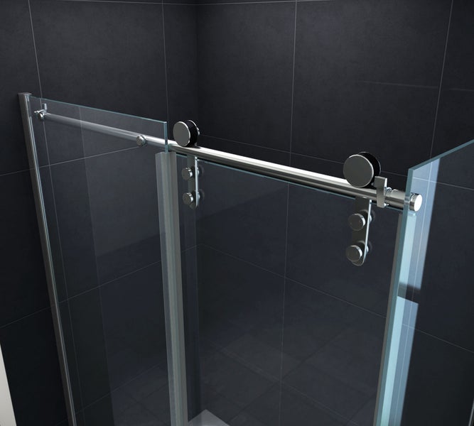 Detailansicht einer Duschkabine mit Schiebetür und Beschlägen