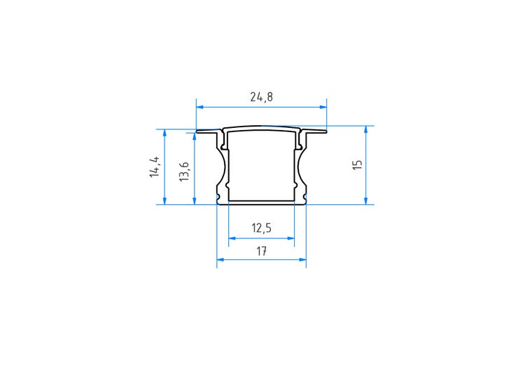 TIVENDIS Led Alu Profil 2 m EH Komplett Set für Strip / Streifen bis 12 mm breit | Abdeckung satiniert milchig, Endkappen |  Einbau Fußleisten Flachprofil eloxiert