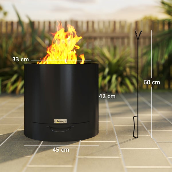 Outsunny Feuerschale Ø45 x 42cm aus Stahl Feuerstelle mit Schürhaken Aschenwanne Feuerschalen für Garten, Balkon Terrasse, Outdoor BBQ Camping Schwarz