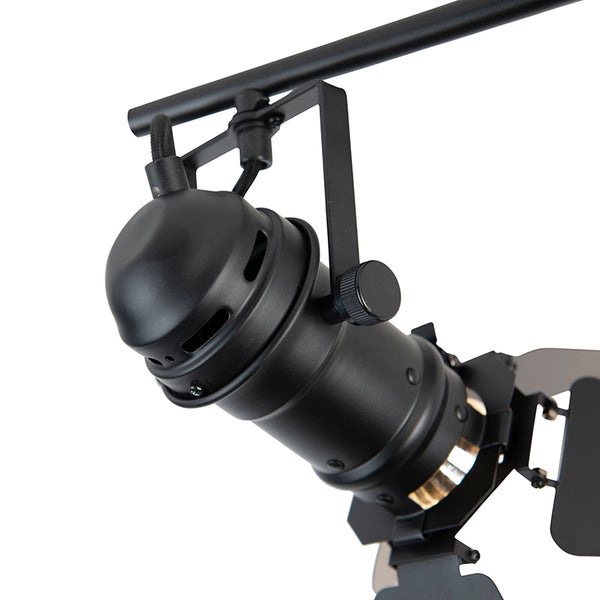 Schwarze Schienenleuchte mit verstellbarem Spot zur Deckenmontage