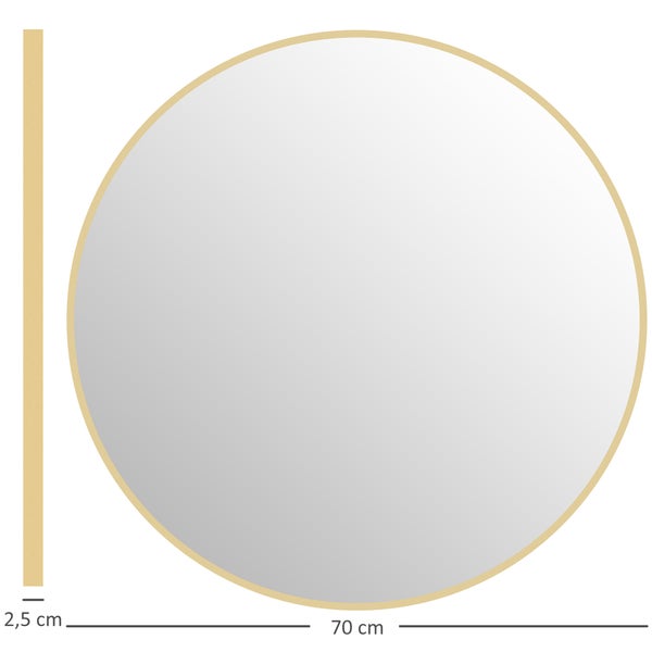 HOMCOM Badspiegel 70x70 cm Rund Spiegel mit Rahmen, Splitterschutzfolie, Wandspiegel für Schlafzimmer Badzimmer, Gold