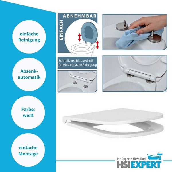 Weißer Toilettensitz mit Absenkautomatik und Schnellverschlusstechnik