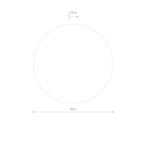 Skizze eines Kreises mit den Maßen 25 cm Durchmesser und 3,5 cm Tiefe