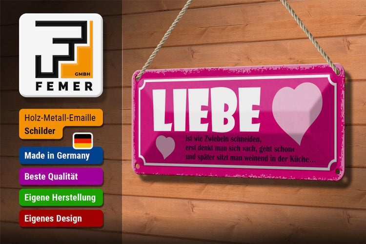 Blechschild Spruch 27x10cm Liebe ist wie Zwiebeln schneiden Dekoration