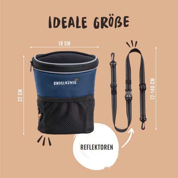 RudelKönig Hunde-Futterbeutel mit verstellbarem Trageriemen, Höhe 22 cm, Durchmesser 18 cm