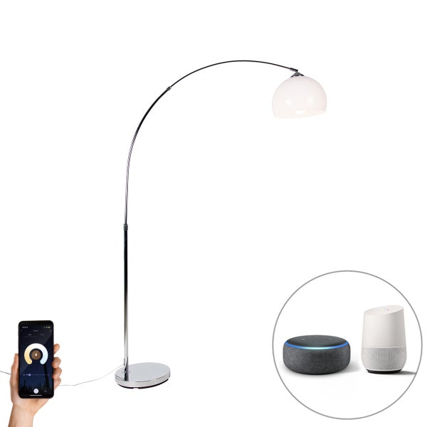 Smarte Bogenlampe Chrom mit weißem Schirm inkl. Wifi A60 - Arc Basic