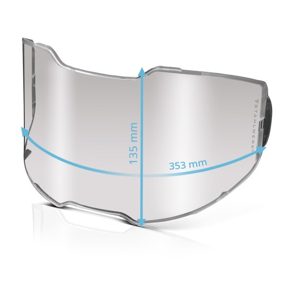 Motorradhelmvisier mit den Maßen 135 mm und 353 mm