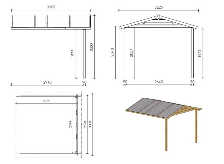 Gartenhaus, Gerätehaus 15m2 - 3x2m - 28mm