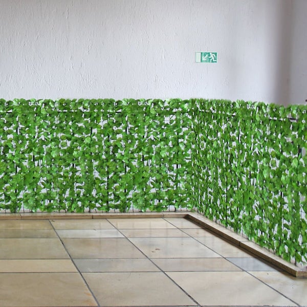 Sichtschutzwand mit grünen Blättern im Innenbereich