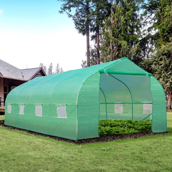 Outsunny Foliengewächshaus, Giebeldach, 595 × 300 × 200cm, Eisenrohr, PE, Grün