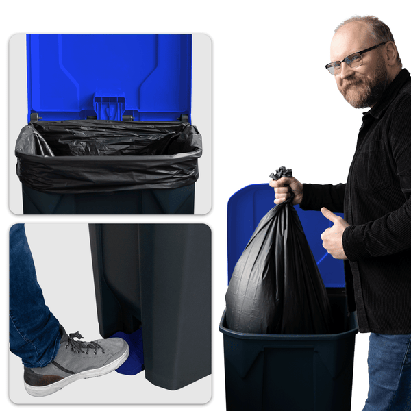 FLOORDIREKT Mülleimer Olaf Step-On Abfalleimer Tretmülleimer Universal Blau 80 Liter