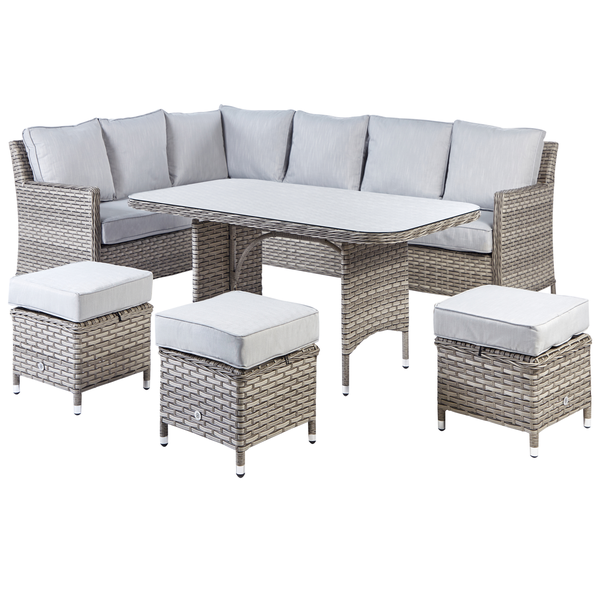 Lounge Set mit Tisch und Ottomane 9-Sitzer LACONA rechtsseitig Polyrattan Hellgrau