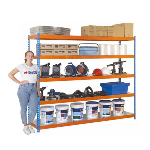 PROREGAL Schwerlastregal Metal Beast Five HxBxT 200 x 240 x 90 cm Fachlast 400 kg Blau-Orange