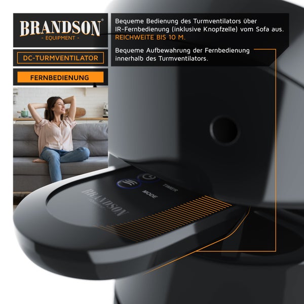 Brandson Turmventilator mit Timer, Silent ECO Green, DC Standventilor mit Fernbedienung, Säulenventilator inkl. Oszillation, Ventilator, sehr leise