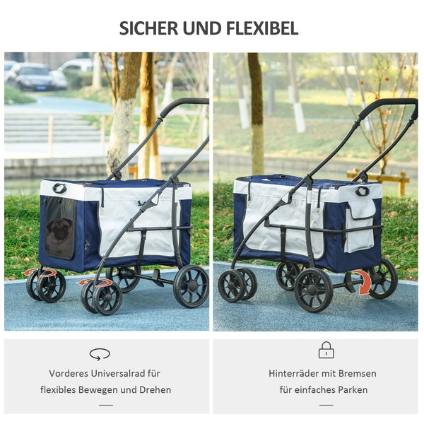 PawHut Hundebuggy, 81L x 58B x 97,5H cm, Oxford, Stahl, Blau