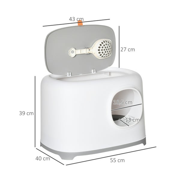 PawHut Katzentoilette, 55L x 40B x 39H cm, kunststoff, Weiß+Hellgrau