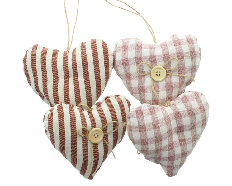FRANK FLECHTWAREN|Hänger Knopfherzchen, 4er Set, 13 x 13 cm, BAUMWOLLE, LEINEN, POLYESTER