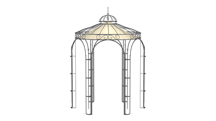 Pavillon ELEO Siena Ø 2,1 m anthrazit - pulverbeschichtet | mit Dekorkugel und Sonnensegel ecru