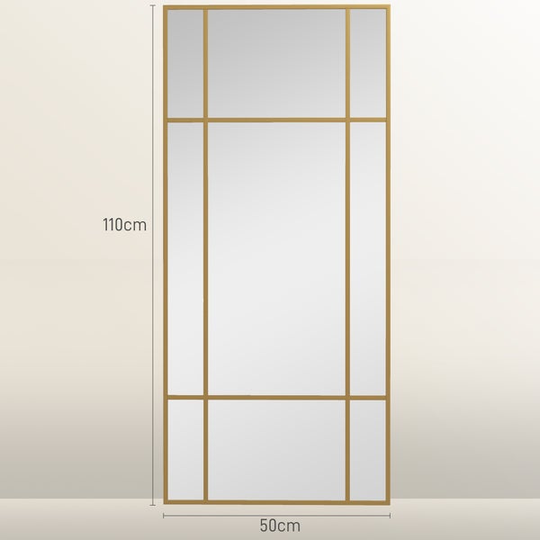 HOMCOM Wandspiegel 110 x 50 cm dekorativer Spiegel mit Metallrahmen, rechteckiger Spiegel für Schlafzimmer, Badezimmer Gold