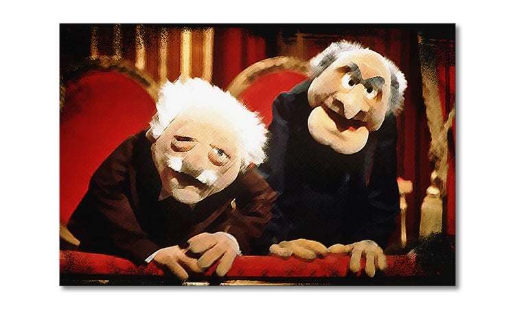 Wandbild auf Leinwand mit Waldorf und Statler aus der Muppet Show in einer Theaterloge.