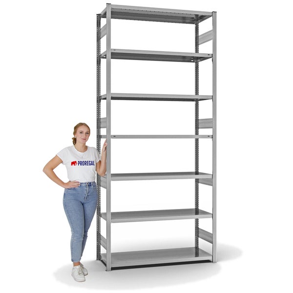 PROREGAL Fachbodenregal Stecksystem T-Profil Heavy-Duty Grundregal HxBxT 300 x 130 x 50 cm 7 Ebenen Fachlast 330 kg Beidseitig Nutzbar Verzinkt