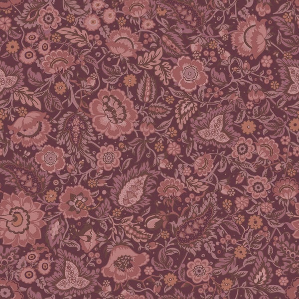 Vliestapete mit detailliertem floralem Paisley-Muster.