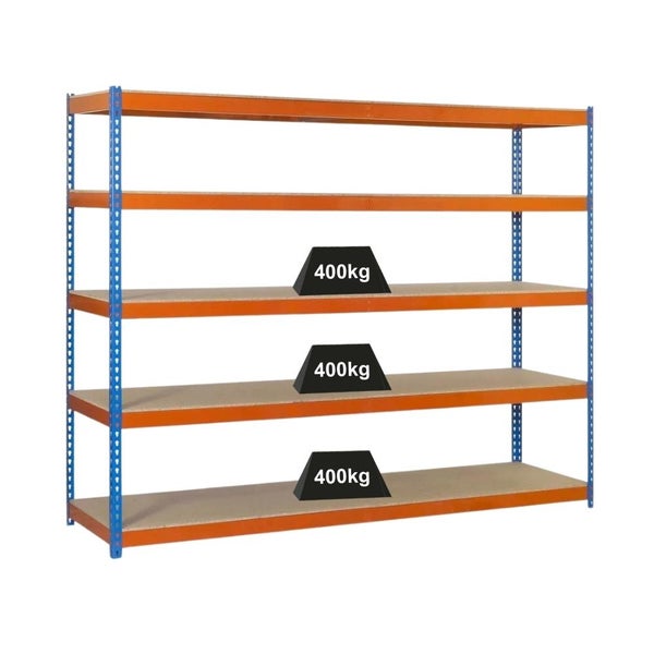 PROREGAL Schwerlastregal Extrem Wood Yeti Five HxBxT 300 x 120 x 45 cm Fachlast 400 kg Blau-Orange