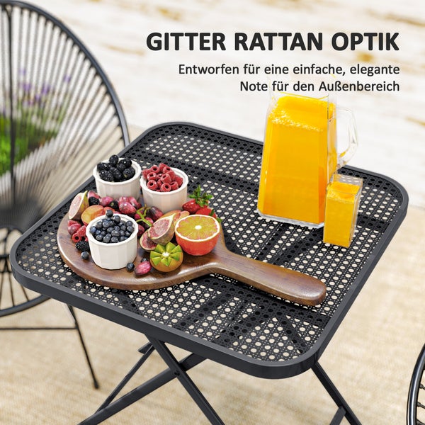 Outsunny Gartentisch klappbar 70 x70 cm, Wetterfest Balkontisch Stahl Klapptisch mit Ausschnitt-Design, Esstisch Outdoor, quadrarisch Beistelltisch, Terrassentisch für Garten Terrasse Balkon Schwarz