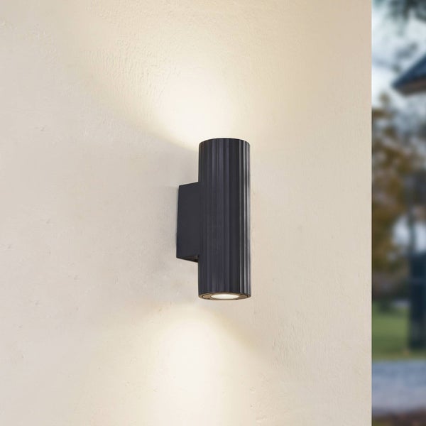 Lindby Beton Wandleuchte außen Christa (spritzwassergeschützt (Modern) in Schwarz aus, (2 flammig GU10) - Außenwandleuchten Wandlampe Led Außenlampe Outdoor für Außenwand/Hauswand