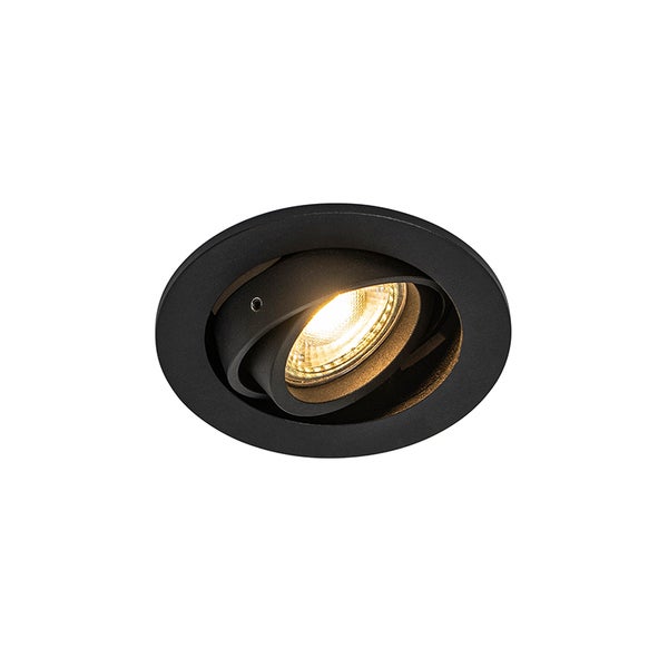 Schwenkbarer LED-Einbaustrahler in Schwarz mit warmweißem Licht.