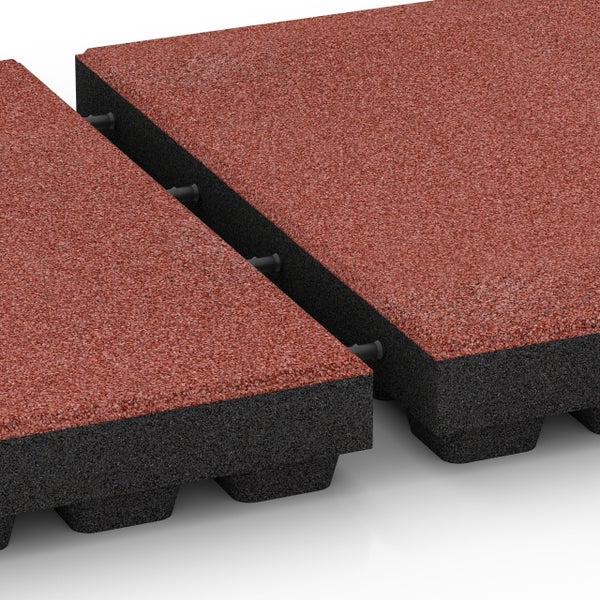 Fallschutzmatten aus Gummigranulat mit Verbindungssteckern und profilierter Unterseite.